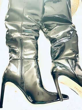 INC International Concepts Black Patent Over-the-Knee Stiletto Boots